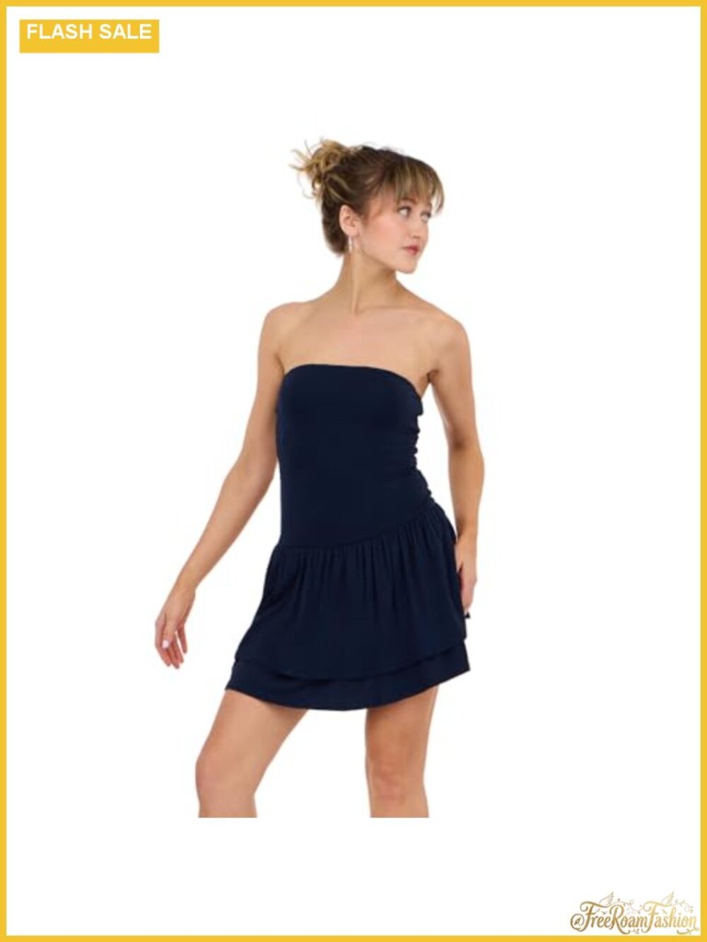 Tiered Drop Waist Romper w/ Tube Top - Rayon Spandex Loose Fit Midi